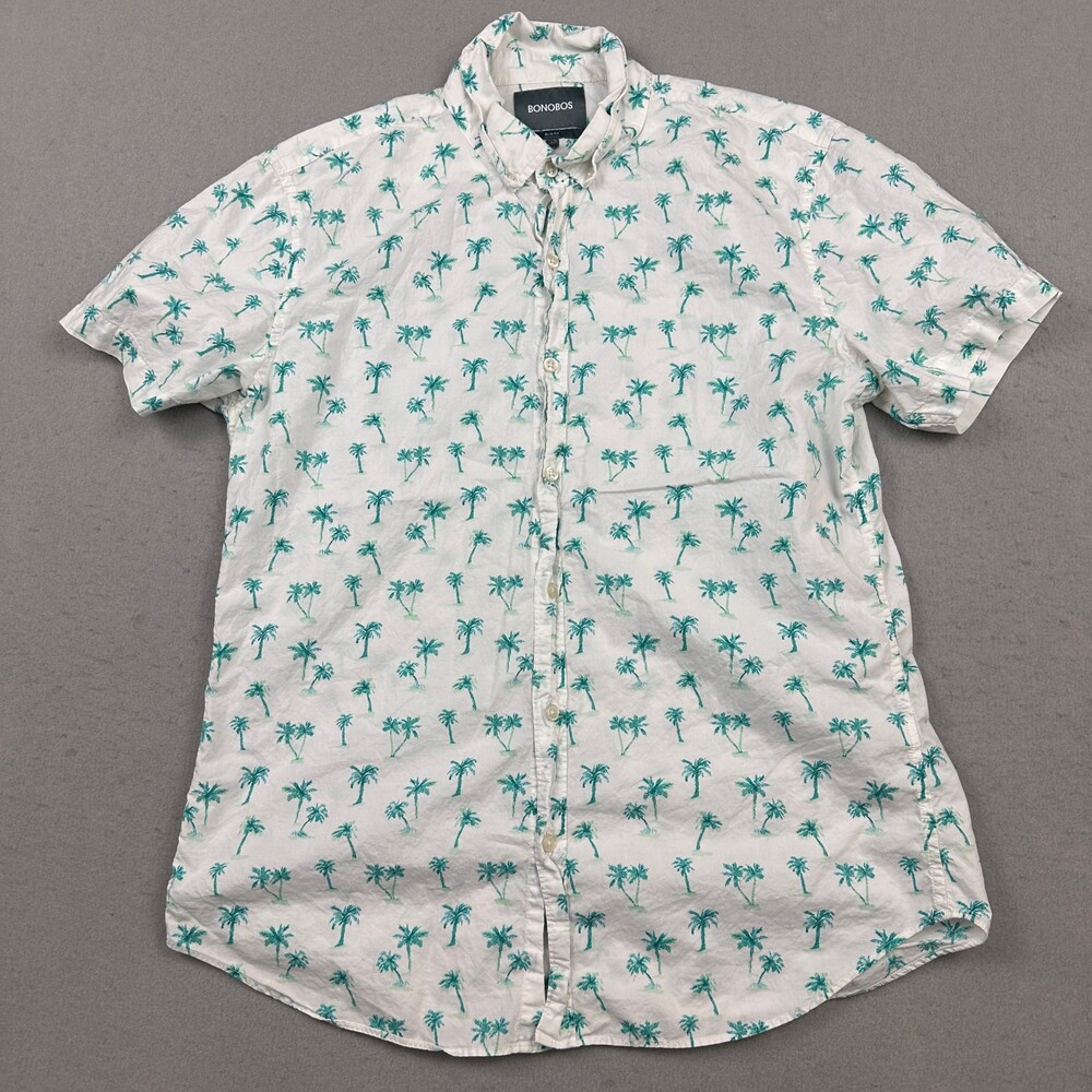 Bonobos Shirt Men Medium Blue Palm Tree Print Short Sleeve Button Up Top M